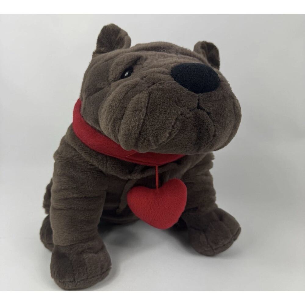 Dan Dee English Bulldog Brown Puppy Dog Shar Pei Plush Stuffed Animal Red Heart